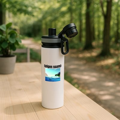 Hacebo® - schildpad in de zee met eigen naam waterfles met draaidop grijs - Schildpad - schildpad liefhebbers - iemand die houdt van schildpadden - verjaardag - cadeau - kado - geschenk - water fles - 850ML