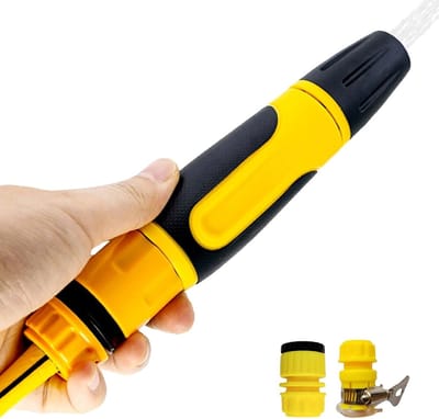 Drukwatermondstuk - Tuinslang mondstuk - Auto wassen - Drie waterpatronen - 17 cm - Geel en zwart