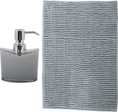 MSV badkamer droogloop mat - Bolzano - 40 x 60 cm - met bijpassende kleur zeeppompje - lichtgrijs