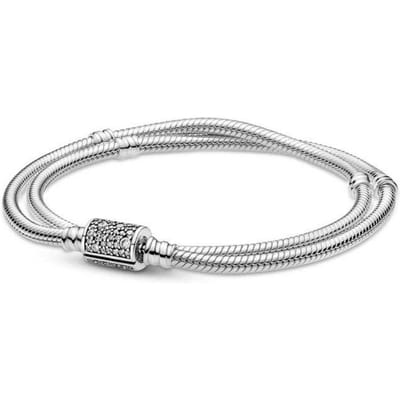 Bracelet à chaîne serpent à double tour avec fermoir en forme de cœur en argent sterling 925 100 % 925 pour bracelet européen 20cm white