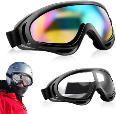 Set van 2 Ski Goggles - Winddichte en Stofdichte Skibril, Verstelbare Anti-UV Veiligheidsbril voor Skiën, Fietsen en Bergbeklimmen