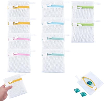 Kleine Waszakken voor Wasmachine, 13 x 12 cm, Ideaal voor Sokken, Lingerie en Reizen, Met Honingraatstructuur en Verborgen Rits, Handige Was Organizer