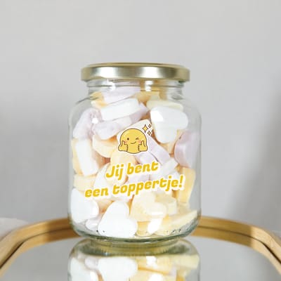 Snoeppot Cadeau “Jij bent een Toppertje” - Trots op jou Cadeau - Geslaagd Kadootje - 360 ml - Glas - Gevulde Snoeppot Cadeau - Geslaagd - Diploma