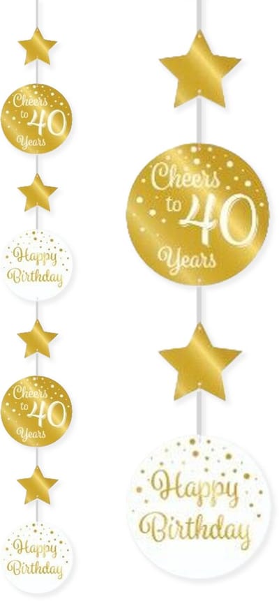 BTH - Hangdecoratie 40 Jaar - Goud-Wit - Slinger - Slingers Verjaardag - Verjaardag - Decoratie - Versiering - Slinger