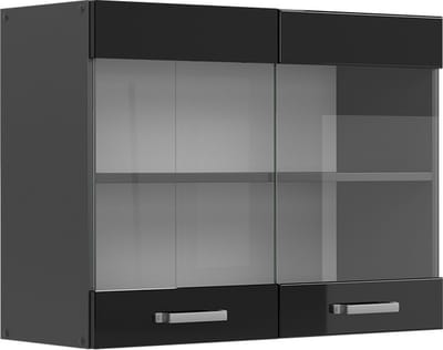 Vicco R-Line Glazen keukenkast – 80 cm Zwart hoogglans