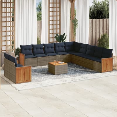 vidaXL - 12-delige - tuinbankset - met - kussens, - grijs - polyrotan