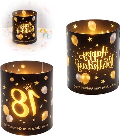 Theelichthouders Verjaardag - Kaarsenhouders Decoratie - Tafelversiering Feest - Set van 12 Stuks - 27 x 10 cm - Zwart
