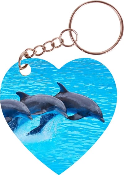Sleutelhanger hartje 5x5cm - 3 Dolfijnen Gespiegeld