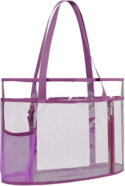 Thijox - Grote doorzichtige draagtas voor vrouwen, transparante mesh strandtas met waterdichte ritszak, ideale zwemtas voor vakantie, strand, en zwemb