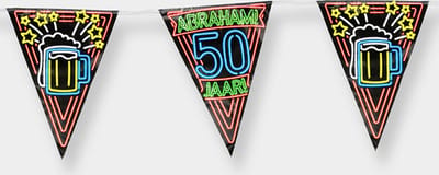 Paperdreams - Neon Party Vlaggen - Abraham 50 Jaar (10 m)