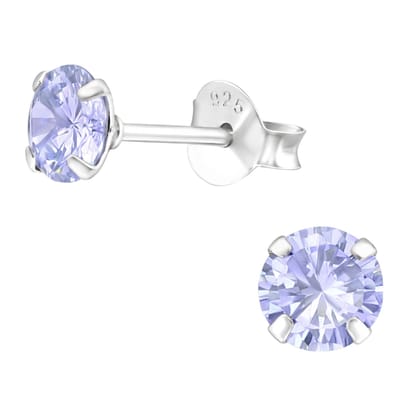 Aramat Jewels | Oorbellen | 925 Zilveren Kristal Oorbellen - Sprankelende Zirkonia Studs | 5mm / Lavendel | | | Zilver | Kinderen, Volwassenen | Verkleurd niet