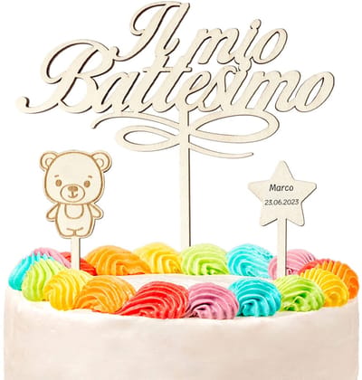 Dailygoody - Il mio Battesimo taartdecoratie - Houten doop taartdecoratie - Uniek en stijlvol - 26 x 16 cm - Perfect voor doopfeest - Voor baby's eers