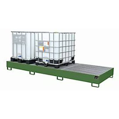 Opvangbak AW 1000-3, voor 3 IBC-containers à 1000 l of 10 vaten à 200 l, L 3850 x B 1300 x H 340 mm, toegankelijk via onderzijde, reseda groen