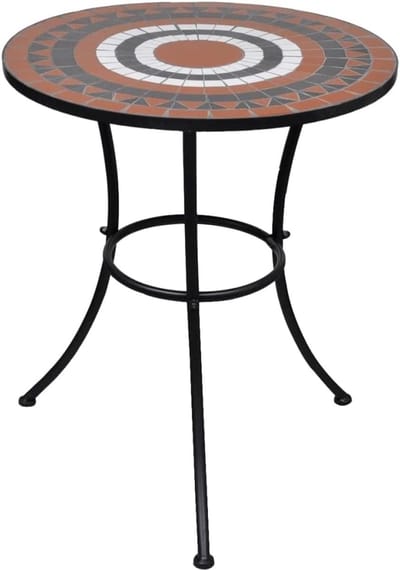 Mozaïek Bistro Tafel - Balkon Tafel - Buiten Zitten - Keramisch Tafelblad - 60 cm Diameter - Terracotta Wit