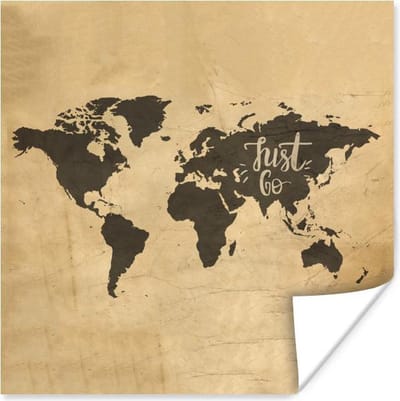 Poster Wereldkaart - Reizen - Vintage - 30x30 cm