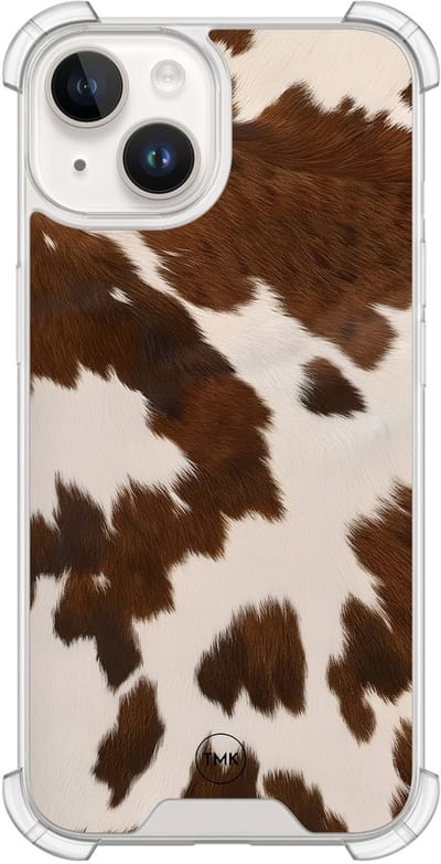 Shockproof hoesje geschikt voor Apple iPhone 14 - Cow vibe - Schokbestendig - Verhoogde randen - TPU case - Extra Sterke Back Cover - Print - Transparant, Bruin