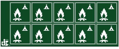 Kampvuurplek sticker | 5 x 5 cm - 10 stuks per vel