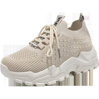 Lente Nieuwe Damesschoenen Ademend Vliegend Weefsel Eenvoudige en Comfortabele Sneakers met Dikke Zool 41 gray