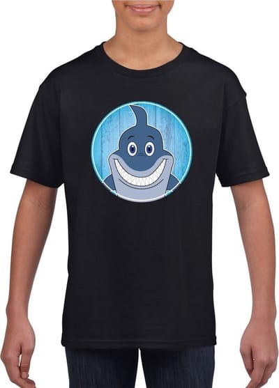 Kinder t-shirt zwart met vrolijke haai print - haaien shirt - kinderkleding / kleding 110/116