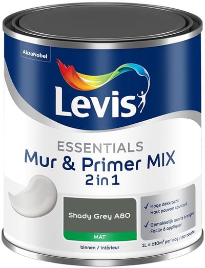 Levis - Essentials Mur & Primer Mix - Shady Grey A80 - Mengverf - 1 L