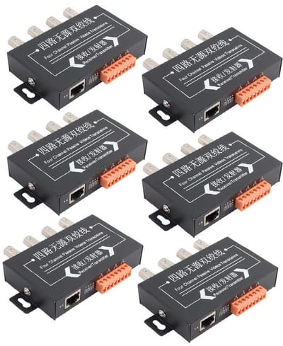 Video Balun Transceivers - BNC naar RJ45 - CCTV Beveiliging - 4-kanaals Geïntegreerd - 6 Stuks - Zwart
