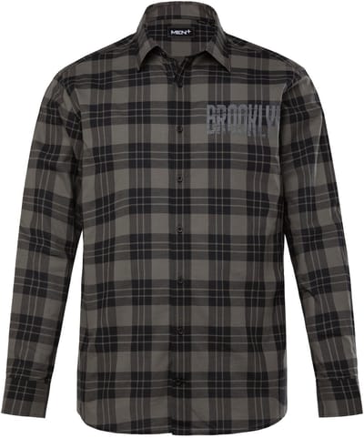 Men Plus - Heren - Geruit overhemd lange mouwen Kentkraag Comfort Fit - Zwart - Maat 3XL