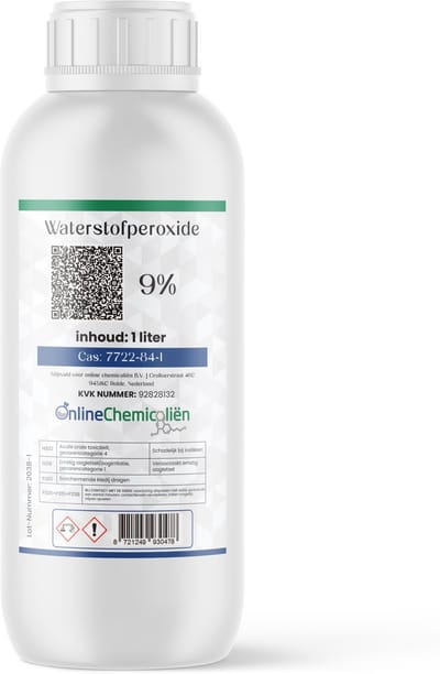 Online chemicalien – Waterstofperoxide – 9% – 1 Liter – Zuurstofwater – Ontsmetten en Huishoudelijk