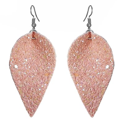 Fako Bijoux® - Oorbellen - Omgekeerde Druppel - Glitter - Kunstleer - Roze