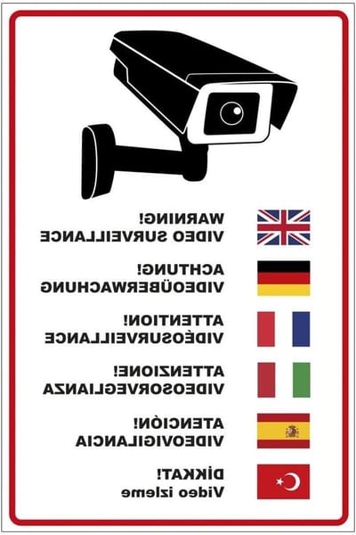 Attentie Bord - Videobewaking Tekst - Veiligheid Aangeven - Meertalige Opdruk - 20x30 cm - Wit