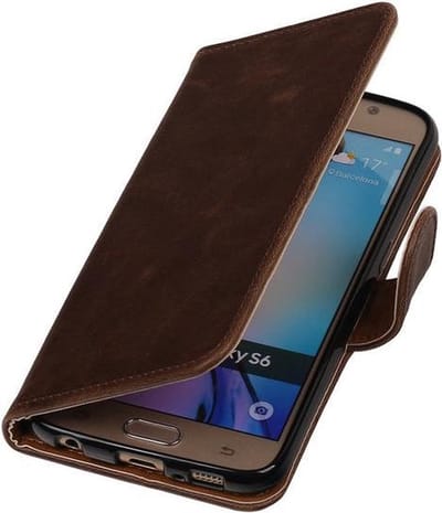 Mocca Pull-Up PU Hoesje Samsung Galaxy S6 Booktype Wallet Cover