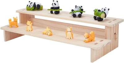 2-Tier Houten Display Riser Plank voor Tafel, Ideaal voor Voedsel, Cosmetica en Verzamelobjecten, Blanched Almond, 39.8 x 15.9 x