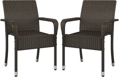 Set van 2 Stapelbare Rotan Tuinstoelen met Armleuningen