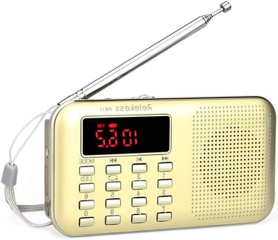 Draagbare Radio - MP3 Speler - Muziek Luisteren - Ingebouwde Zaklamp - 117 mm - Goud