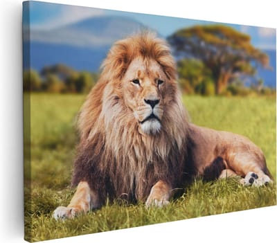 Artaza Canvas Schilderij Leeuwenkop - 30x20 cm - Klein - Muurdecoratie Dierenkop - Wanddecoratie Woonkamer - Kamer Accessoires