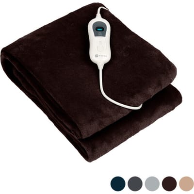 Nuvoo Elektrische Warmtedeken - Fleece - 180x160 cm- XXL - Automatische Uitschakeling - Oververhittingsbescherming - 3 Standen - 120W - 2 Persoons - Bovendeken - Bruin - Modekleur 25/26