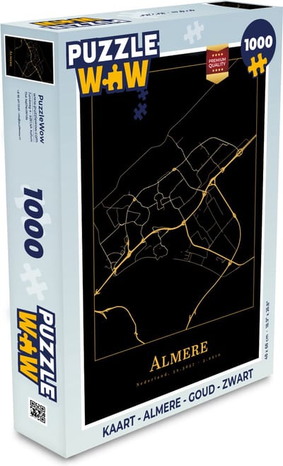 Puzzel Kaart - Almere - Goud - Zwart - Legpuzzel - Puzzel 1000 stukjes volwassenen