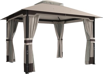 Partytent opvouwbaar - Paviljoen - 3,6 x 3 - Easy up - Waterdicht - met Zijwanden - Weerbestendig - Khaki + Beige