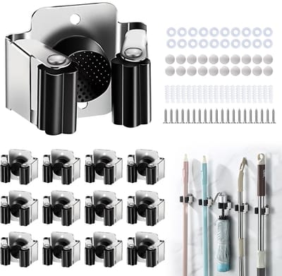Dailygoods- Bezemhouder Roestvrij Staal - Gereedschapshouder - Tuingereedschaphouder - Wandbeugel - Dweilmophouder - 12 Stuks