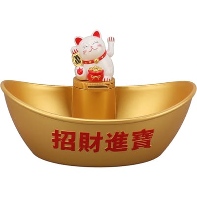 Goudstaaf Zonne-energie Gelukskat Ornament Zonne-energie Rijkdom Welkom Zwaaiende Hand Fortune Cat Beeld Goed beige