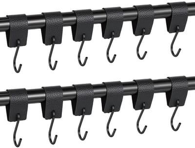 Dailygoods- S-haken 12 stuks - PVC-leer met metalen haak - Zwart - Ophanghaken voor garderobe/keuken/badkamer - Draagkracht 3 kg - Hoogwaardige kwaliteit