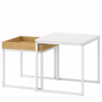 Modern salontafel 2-delige set vierkante sofatafels voor kleine ruimtes MDF, metaal wit bijzettafel Modern ontwerp, geschikt voor kamers van elke stijl Zeer stabiele constructie en eenvoudig te onderhouden