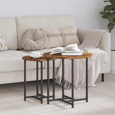 vidaXL - Bijzettafelset - 2 - st - Gerookt - Eiken - en - Zwart - 50 - x - 50 - x - 50 - cm