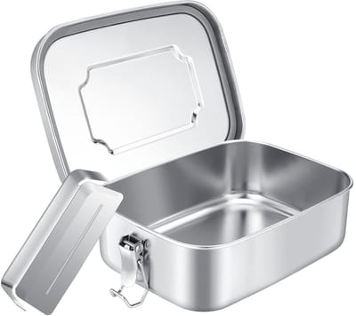 Dailygoods- Broodtrommel Lekvrij - Roestvrij Staal - 2 Vakken - Lunchbox - Milieuvriendelijk - BPA-vrij - Eendelig Vormdeel