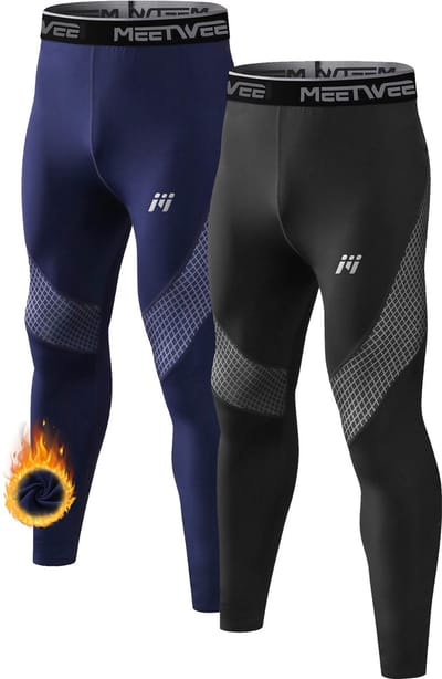 MEETHOO 2 Stuks Thermo Legging Heren- Thermisch Ondergoed - Thermisch Ondergoed - Warme Onderkleding - Heren Thermisch Ondergoed-Zwart/Blauw-XXL