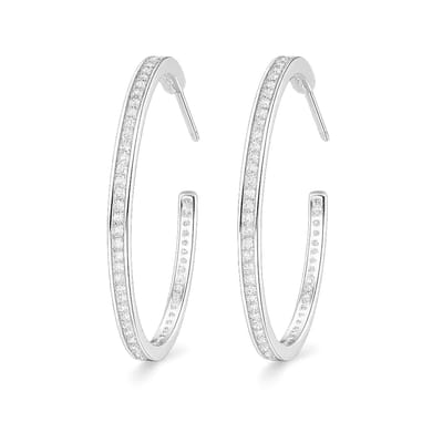 Zilver Hoepel Oorbellen met Zikonia - Zilver Oorringen met Zirkonia - Hoop Earrings 30mm - Amona Jewelry