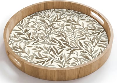 Dienblad rond 40x40 cm - Schootdienblad hout - Takken - Botanisch - Taupe - Borrelplank rechthoek - Plateau houten dienbladen