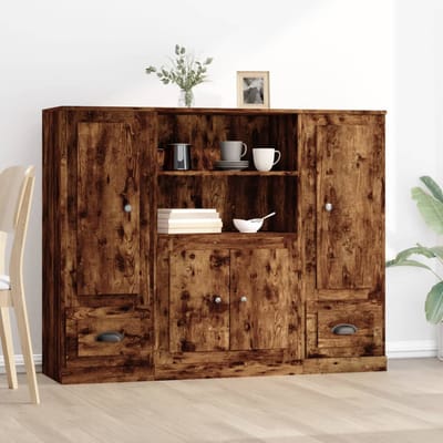 vidaXL - Hoge - kasten - 3 - st - bewerkt - hout - gerookt - eikenkleurig