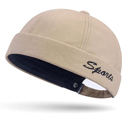 Effen Kleur Meloen Hoed Voor Mannen Zomer Katoen Letter Borduurwerk Randloos Verstelbaar Rond Bovenkant Hoed Mannen Casual Hip Hop Buiten Hoed Adjustable beige