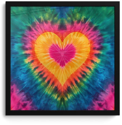 Poster in lijst - Fotolijst 40x40 cm - Posters - Hart - Tie Dye - Kleurrijk - Posterlijst zwart - Decoratie - Wanddecoratie woonkamer - Muurdecoratie slaapkamer