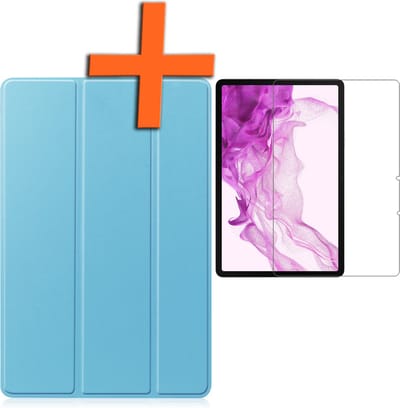 Hoesje - Geschikt voor Samsung Galaxy Tab S8 Plus - Met Screenprotector - Trifold Bookcase - Hard Cover - Hardcover Book Case - Tablet Hoes - Lichtblauw